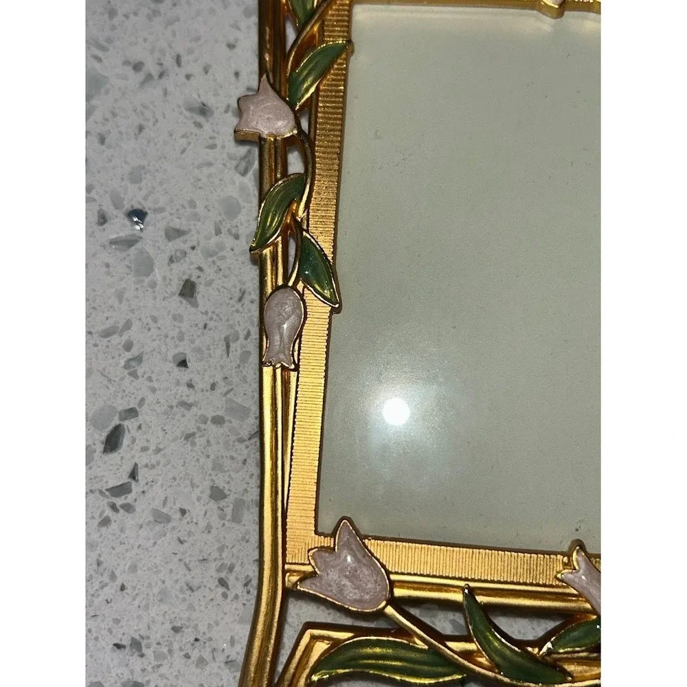 Carr Frames Gold Tone Enamel Floral‎ 4x6 Picture Frame Crystal Accents C70064